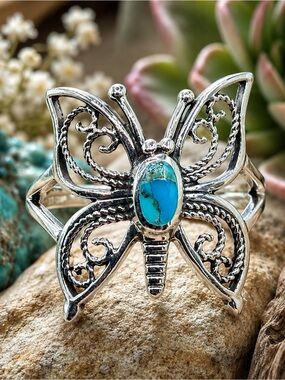 Sterling Silver 925 Turquoise Butterfly Ring Size 10 NWOT 9.8g Boho Southwestern